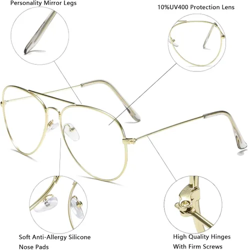 Vista 3 de AISSWZBER Lentes de aviador transparentes con marco de metal clásico prémium