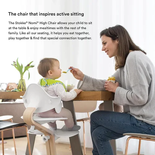 Vista 4 de Nomi – Silla alta, color blanco, de madera de nogal, diseño escandinavo moderno, eje de madera sólida, ajustable a precisión para adaptarse al