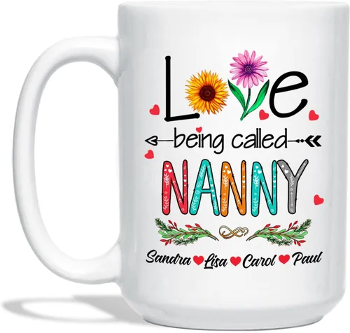 Vista 12 de Love Being Called Gigi Tazas de té y café – Tazas de cerámica Gigi personalizadas – Regalo para nietos – Tazas de flores – Cerámica blanca de 11 oz