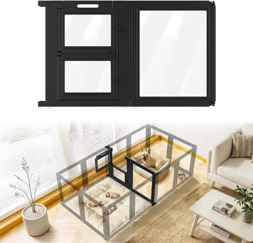 Vista 31 de FXW AuraSpace - Cerca acrílica para perros pequeños, para interiores, 24 pulgadas, 2 paneles, incluye 1 puerta y 1 panel, color negro