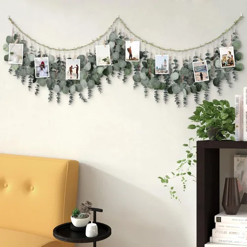 Vista 2 de Plantas artificiales de eucalipto para decoración de pared, vegetación artificial para colgar en la pared, hojas falsas de eucalipto grandes