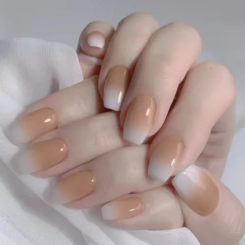 Vista 7 de Uñas postizas a presión medianas con forma de almendra, uñas falsas con puntas francesas y diseño de línea dorada, 24 piezas, uñas adhesivas
