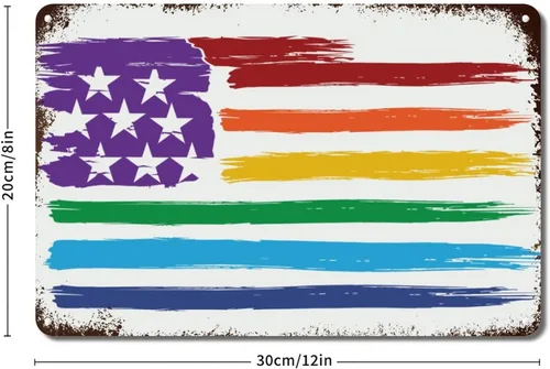Vista 5 de Placa de pared con diseño de bandera de Estados Unidos, diseño retro vintage de arcoíris, letrero de metal LGBTQ, orgullo gay, regalo del mes