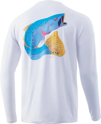 Vista 23 de HUK Camiseta de pesca de manga larga con protección solar para hombre Vc Pursuit Pescado de hueso - Glaciar
