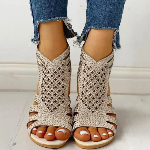 Vista 4 de NOLDARES Sandalias casuales de moda para mujer, sandalias de cuña con cremallera y puntera abierta