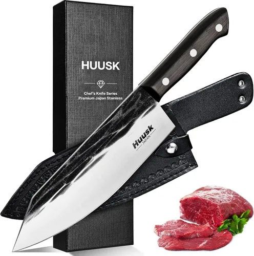 Vista 10 de Huusk Cuchillo Vikingo con Vaina Cuchillos para Deshuesar para Cortar Carne, Cuchillos Cavernícola Ultimo Forjados a Mano de Espiga Completa