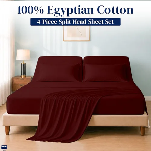 Vista 2 de Cottingon Juego de sábanas Queen de 4 piezas para camas ajustables, 100% algodón egipcio de 28 pulgadas, hojas flexibles para dormir con números