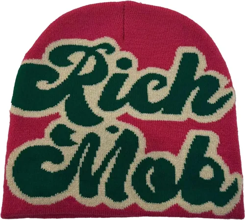 Vista 7 de CORIRESHA Gorros Y2K para hombre, gorro de punto con letras gráficas, gorro de invierno suave y cálido 2_beige café/gris rosa rojo
