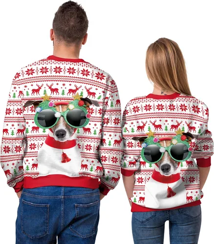 Vista 14 de Sudaderas de Navidad unisex con estampado 3D y cuello redondo, manga larga, suelta, suéter de Navidad