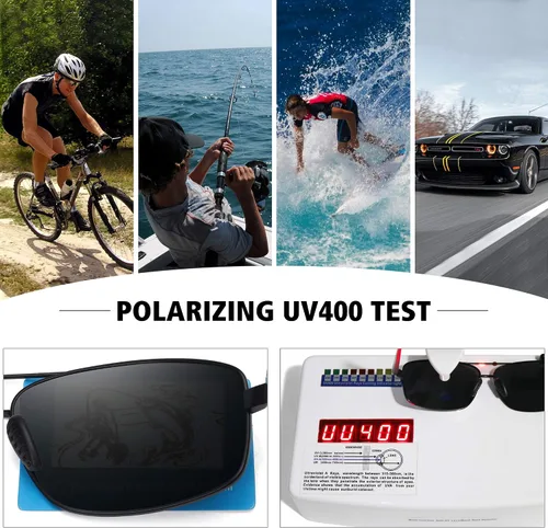 Vista 5 de WOWSUN Gafas de sol polarizadas para hombre, protección UV, marco de metal rectangular, gafas de sol de moda para hombre, para conducir golf
