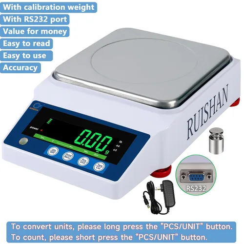 Vista 2 de Báscula Científica de Precisión de Laboratorio RUISHAN 1000g x 0.01g g/lb/oz/ct Escala de 0.01 Gramo, Báscula de Laboratorio, Báscula