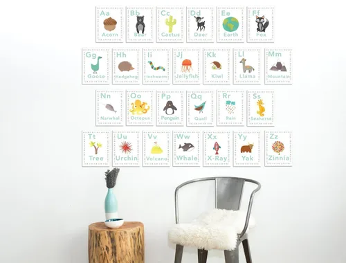 Vista 2 de Tarjetas de pared del alfabeto inglés de 5 x 7 pulgadas, pared del alfabeto, nuestro mundo, temática de la naturaleza, arte de pared para niños