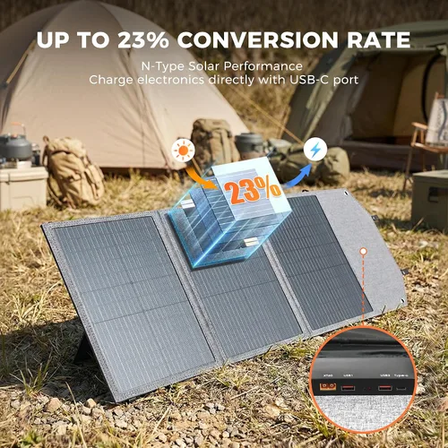 Vista 2 de Panel solar portátil de 100 W para generador de central eléctrica, célula solar plegable de 19.8 V con batería de alta eficiencia, impermeable IP65