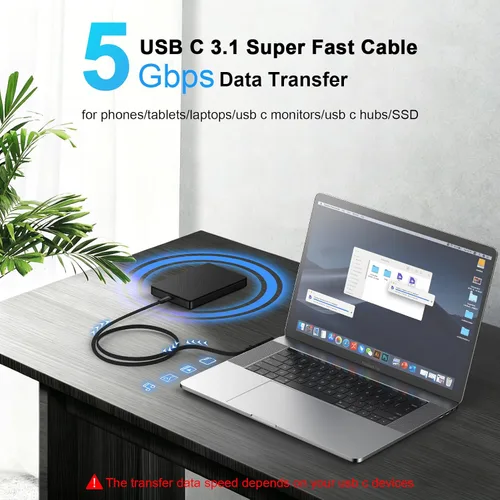 Vista 5 de Cable de carga de soporte invisible de 240 W de carga rápida USB C a USB C Negro