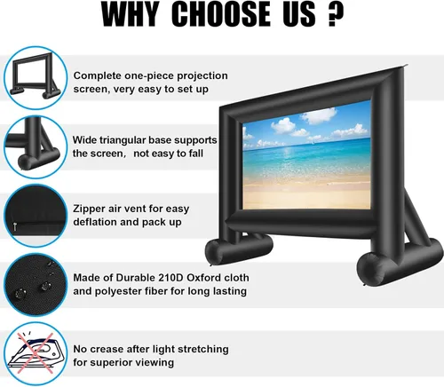 Vista 6 de XHYCPY Pantalla de proyector inflable de 15 pies para exteriores con soplador de aire y bolsa de almacenamiento, fácil de instalar, proyección