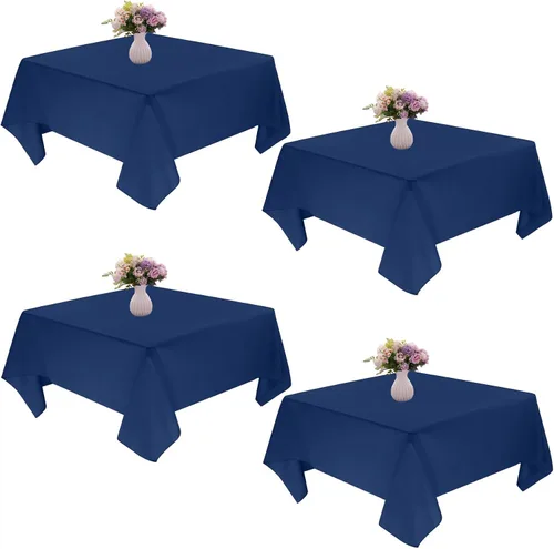 Vista 15 de Paquete de 4 manteles cuadrados de mesa de 52 x 52 pulgadas, mantel negro lavable a máquina, tela de poliéster, cubierta de mesa para comedor