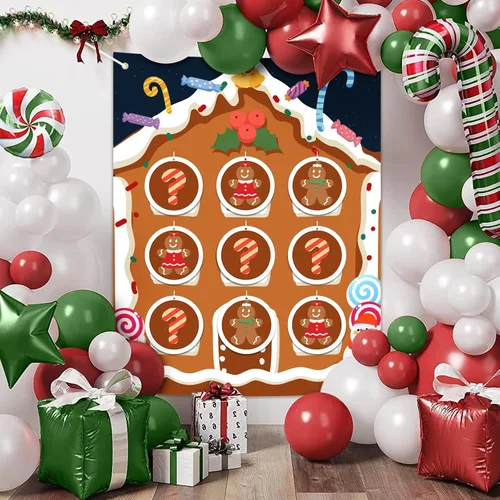 Vista 2 de BLOOMWIN Gender Reveal Tic Tac Toe - Ideas de revelación de género de Navidad Gingerbread Boy o Girl Gender Reveal Games Red and Green - Giant