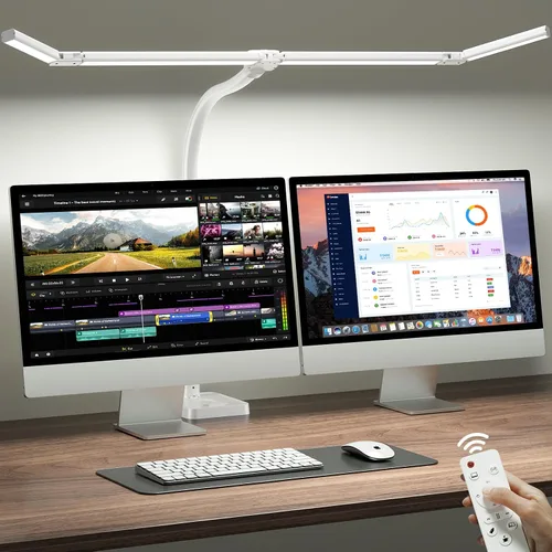 Vista 10 de ONEMIX Lámpara de escritorio LED de 42 pulgadas con abrazadera, luz de escritorio de arquitecto con control remoto, barra ajustable de 4 segmentos