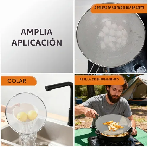 Vista 5 de Protector de salpicaduras de acero inoxidable, protector de salpicaduras de grasa plateado de 13 pulgadas para sartén, ollas de cocina y sartenes