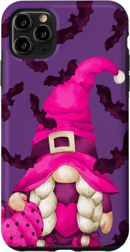 Vista 13 de Halloween Pink Pumpkin and Bat Decor with Cute Witch Gnome Case for iPhone 17