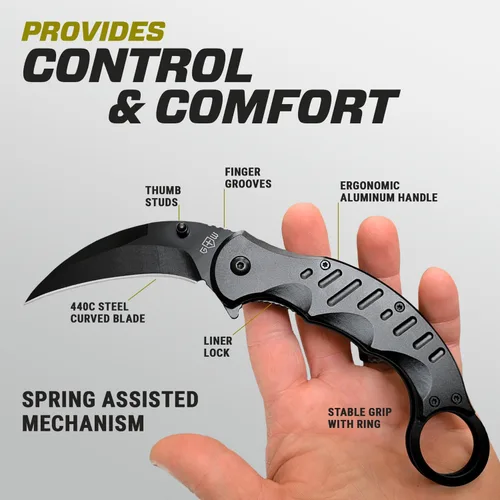 Vista 4 de Navaja táctica de bolsillo asistida por resorte, cuchillos plegables Karambit para hombres, hoja de garra de tigre afilada plegable, la mejor