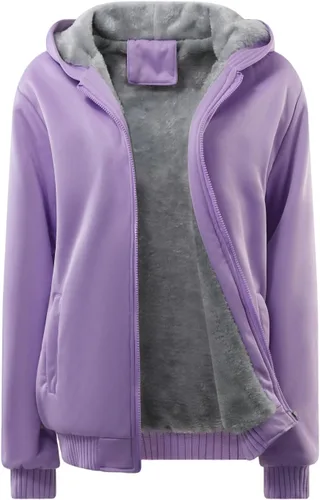 Vista 9 de JiangWu - Chaqueta con capucha de estilo Sherpa para mujer, forro polar grueso, abrigada para invierno A-Negro