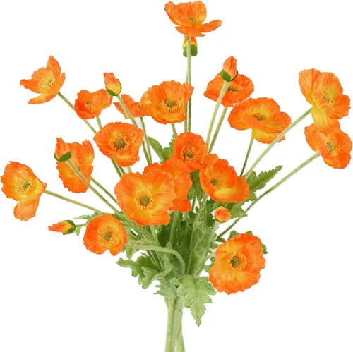 Vista 11 de FiveSeasonStuff Ramo de flores artificiales de amapolas de seda para recuerdo, hogar, boda, 22 pulgadas, 6 tallos (azul hielo antártico)