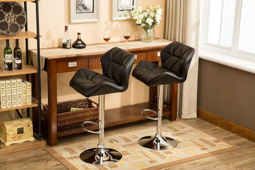 Vista 7 de Roundhill Furniture PC190BK Glasgow taburetes de bar con altura ajustable, Metal, Negro