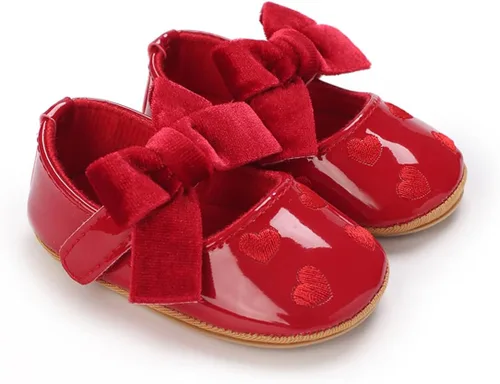 Vista 5 de COSANKIM Zapatos Mary Jane para bebé y niña, suela suave, con lazo, princesa, boda, antideslizantes, para bebé, para primera caminata, zapatos