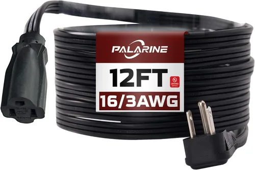 Vista 12 de Cable de extensión de enchufe plano negro de 3 pies, cable de alimentación resistente calibre 16