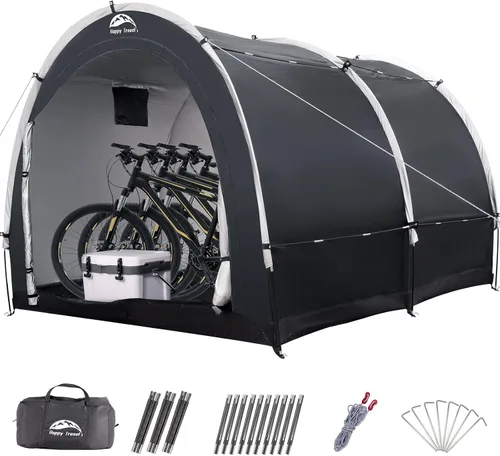 Vista 10 de Happy Travel Carpa Cobertizo de Almacenamiento de Bicicletas, Refugio Cubierta Impermeable para Bicicletas al Aire Libre con Ventana para 2/3/4/6