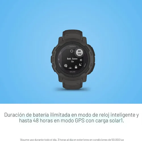 Vista 3 de Garmin Instinct 2 Solar, reloj resistente para exteriores de menor tamaño con GPS y con capacidad de carga solar, construido para todos los Grafito