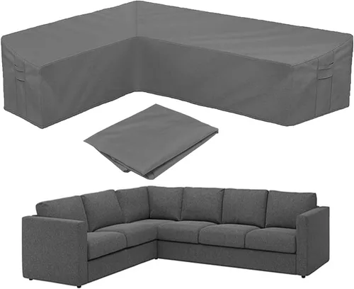 Vista 9 de Funda para sofá de patio, funda para muebles seccionales en forma de L, resistente al agua, protector de sofá de jardín con correa de hebilla y asa