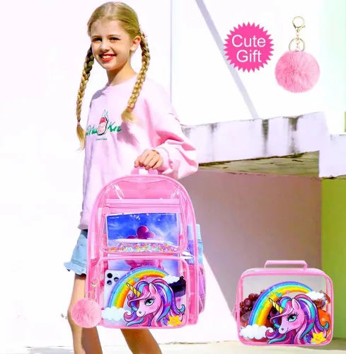 Vista 56 de Mochila transparente, aprobada por el estadio, para niñas y niños, mochila transparente de PVC resistente para mujeres y hombres