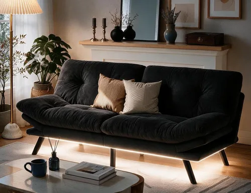 Vista 3 de YITAHOME Convertible Futon Sofa Bed,70" Folding Futon Couch w/Led Lights