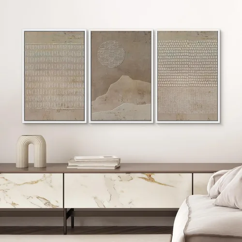 Vista 577 de SIGNWIN Lienzo enmarcado para pared, juego de arte neutro de bosque brumoso, ilustraciones en tono tierra, arte moderno, decorativo, bohemio