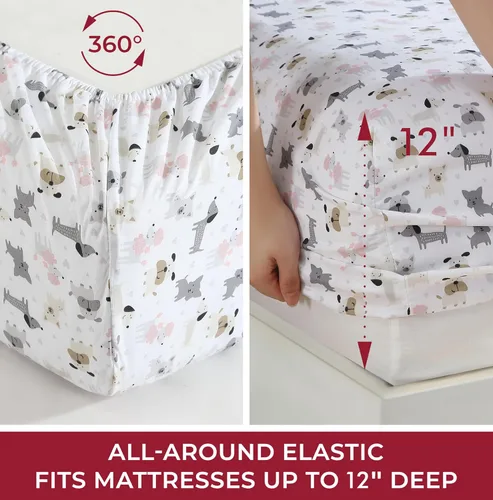 Vista 6 de Juego de sábanas de microfibra suave estampada de 4 piezas, White Puppy Love Amor de cachorro blanco