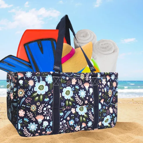 Vista 326 de NGIL Bolsa de comestibles reutilizable extra grande plegable de gran tamaño para comestibles, almacenamiento, picnic, playa, Estampado