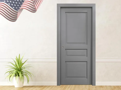 Vista 11 de Puerta corredera de bolsillo de 18 x 84 pulgadas Ego 5012 pintado roble blanco Kit de herrajes para rieles Puerta interior de madera maciza