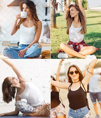 Vista 2 de Air Curvey 4 camisolas para mujer, camisolas básicas, camiseta ajustable, camiseta sin mangas con tirantes delgados