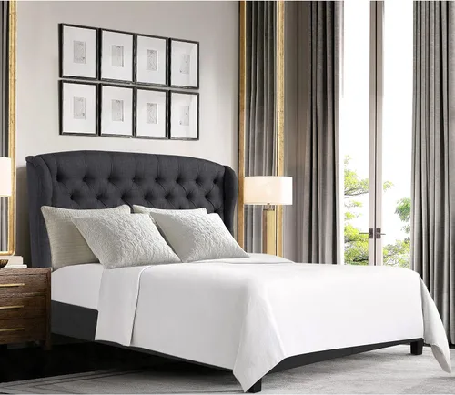 Vista 9 de Rosevera Issac - Cama con cabecera ajustable de diseño distintivo y marco de cama acolchado con botones, tamaño King, beige clásico