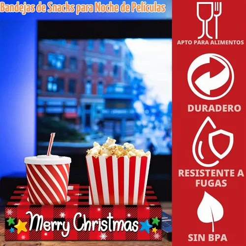 Vista 4 de 32 piezas de suministros para fiesta de Navidad, bandejas de aperitivos para noche de cine, contenedores para palomitas, dulces, comida y bebidas