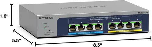 Vista 7 de NETGEAR Switch PoE Gigabit administrado de 8 puertos Ultra60 Multi-Gigabit Ethernet Easy Smart (MS108EUP) - Administrado, con 4 x PoE++ y 4 x PoE+ @