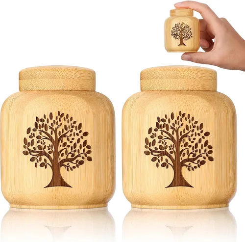 Vista 10 de Pequeños Juegos de Urnas para Cenizas Humanas, Conjunto de 1, Mini Urnas para Cenizas Hechas de Bambú con Patrón de Árbol de la Vida Grabado, Mini