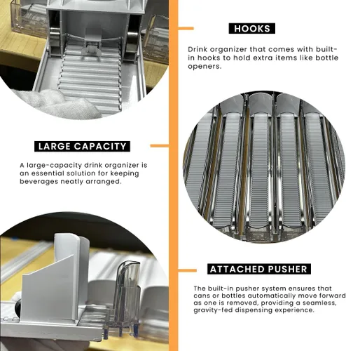 Vista 5 de Organizador de latas de soda con empujador automático Organizador de bebidas para refrigerador Dispensador de bebidas para soda, latas