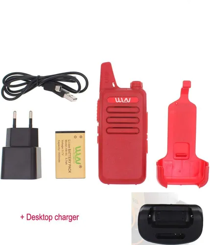 Vista 5 de Mini radio de mano de 2 vías WLN KD-C1 Walkie Talkie portátil UHF400-470MHz Color rojo+ cargador de escritorio