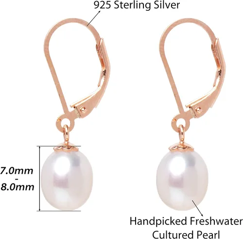 Vista 4 de Aretes colgantes de plata de ley 925 con perlas reales de agua dulce de calidad para mujer