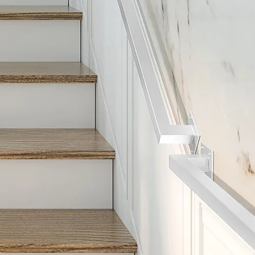Vista 4 de Barandilla de hierro blanco de 2 pies, pasamanos de escalera de seguridad robustos de montaje en pared, capacidad de carga de 500 libras, barandilla