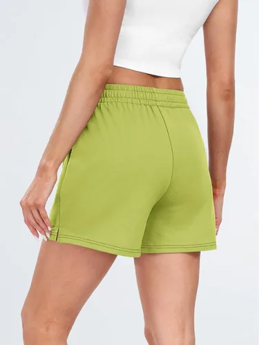 Vista 15 de AUTOMET Pantalones cortos deportivos para mujer, estilo casual, con cordón, cómodos, elásticos, de cintura alta, con bolsillos