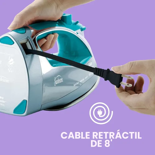 Vista 6 de Plancha de acero inoxidable, antiderrame, no adherente Sunbeam Steam Master GCSBSP-201-000 de 1400 V, grande, control de vapor variable y cable
